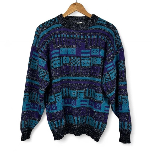 80s Poplar Classics vintage blue and purple sweater - Picture 6 of 8